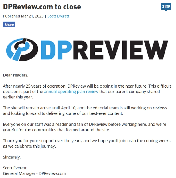 数码相机权威网站dpreview宣布关停(图1)