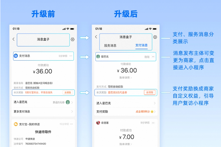 支付宝 app j9j9官网首页消息盒子开放升级，可分类查看支付、服务消息